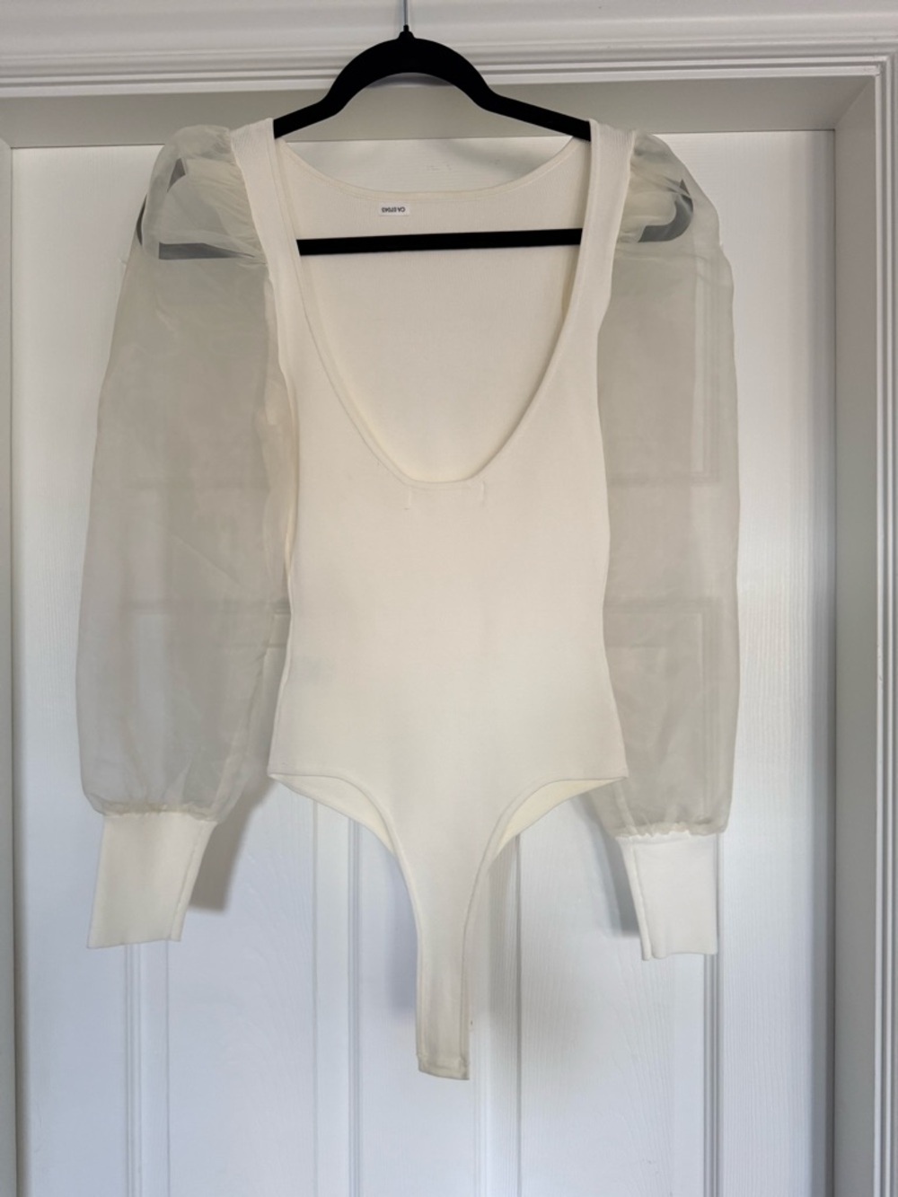 Astr Cream Puff-Sleeve Sheer-Sleeve Scoop Back Bodysuit - Picture 2 of 3